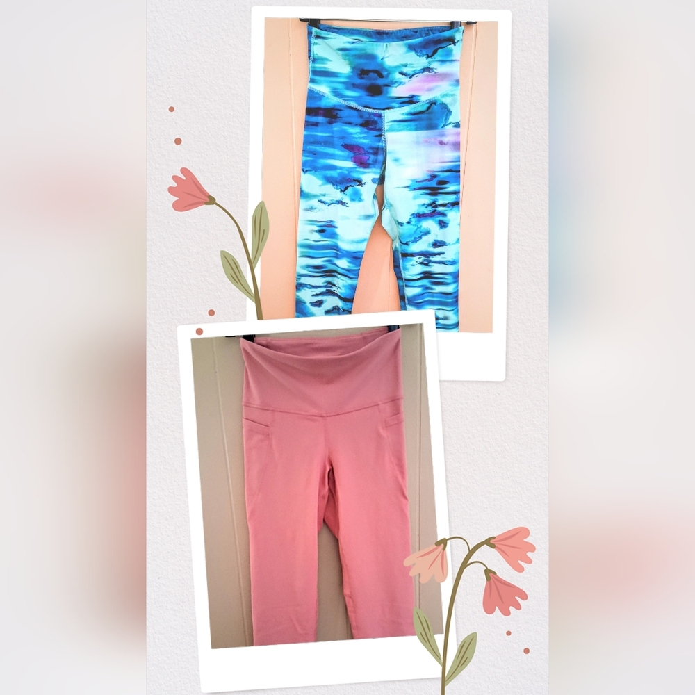 Small Old Navy Active Leggings Full Length Watercolor And Cropped Pink Powersoft